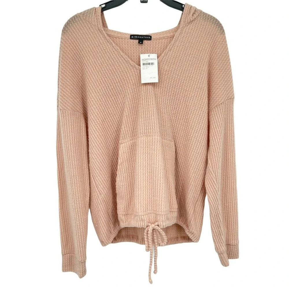 GibsonLook Waffle Weave Hoodie In Dusty Peach Size Medium - Picture 2 of 11